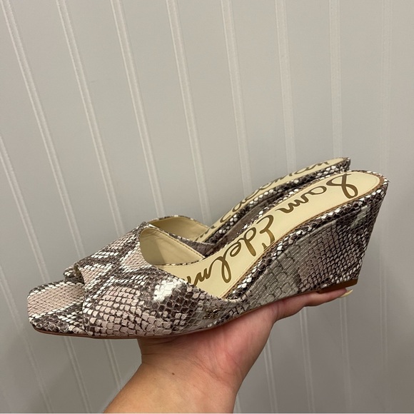 Sam Edelman Tesma Snake Skin Print Leather Wedge Mule Sandal Sz 9.5 - Picture 4 of 10